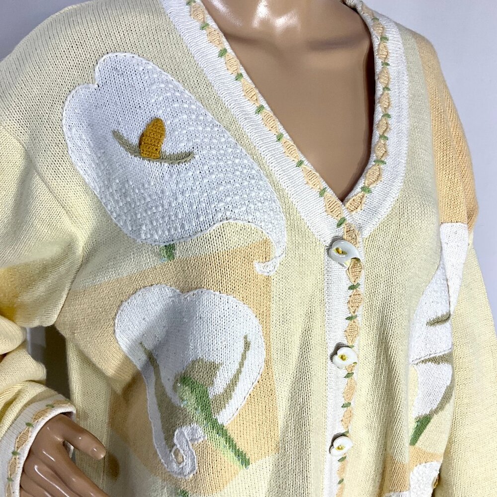 Storybook Knits Sz 2X Vintage Lily Beading & Embroidery Sweater Womens Yellow